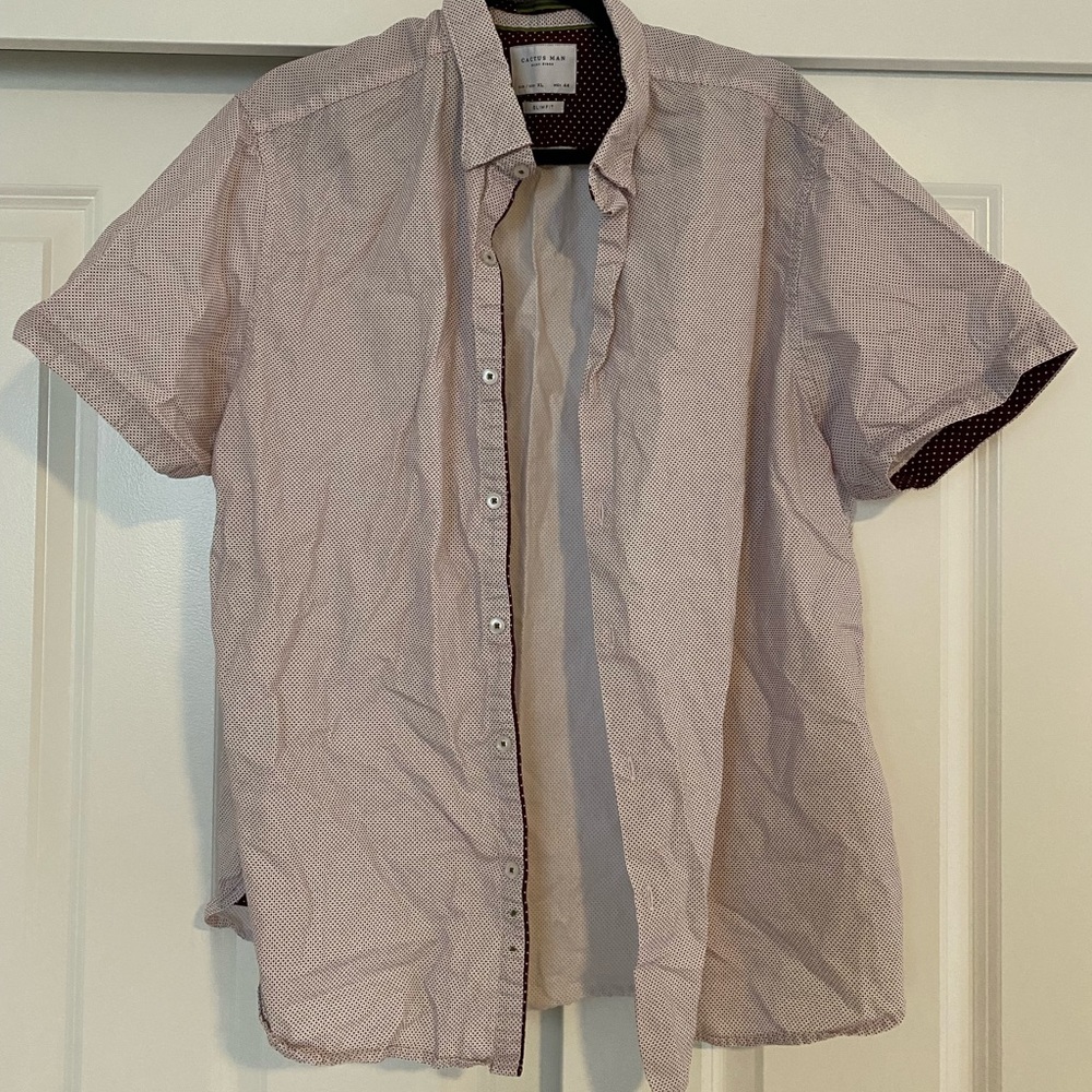 Men’s Button Down | Cactus Man | 100% Cotton | pink & maroon | XL slim fit